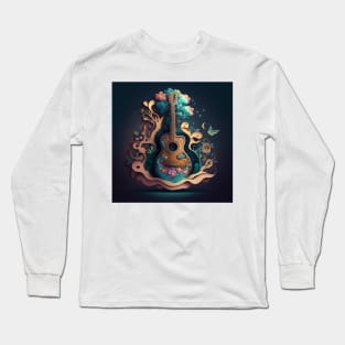 Beautiful guitar with flowers on it and all around. Long Sleeve T-Shirt